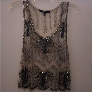 Sheer tan beaded tank top
